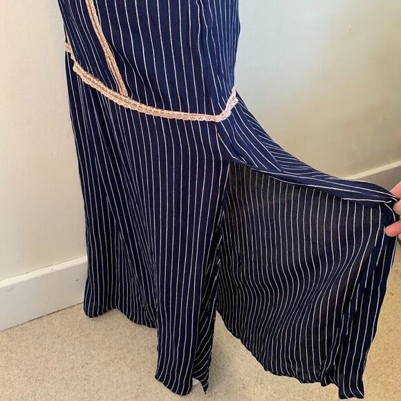 Cleobella Maxi Lace Inset Bodice Striped Dress S Navy Blue 56" - Picture 3 of 8